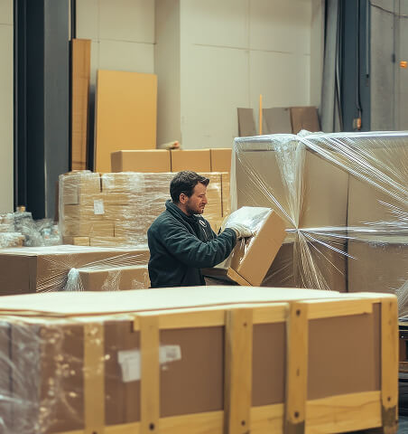 Fa Movers team preparing packing materials for a Dubai home move